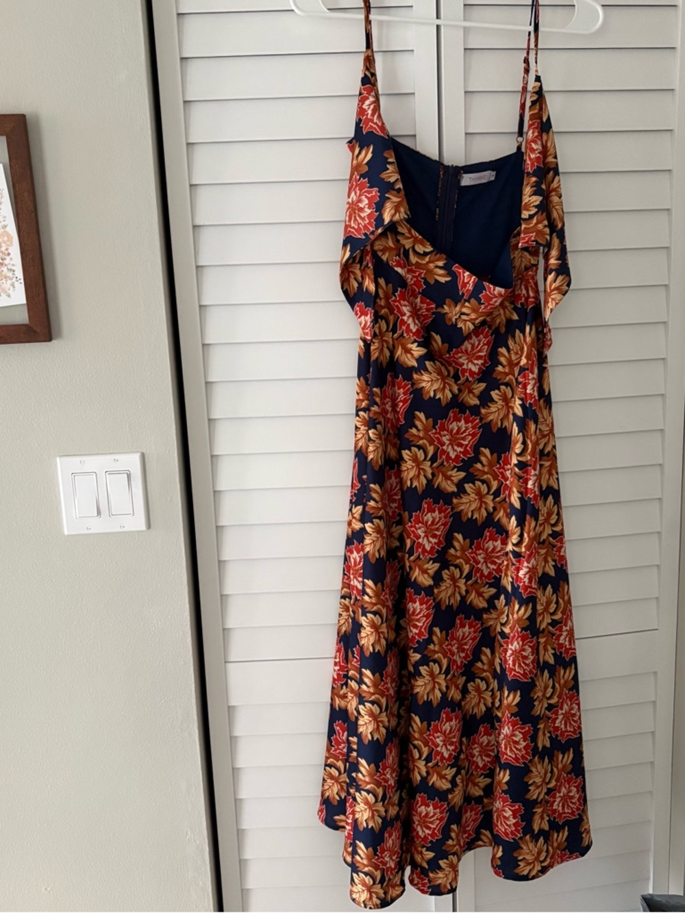 Navy Floral Tie Front Slip Dress with Blooms